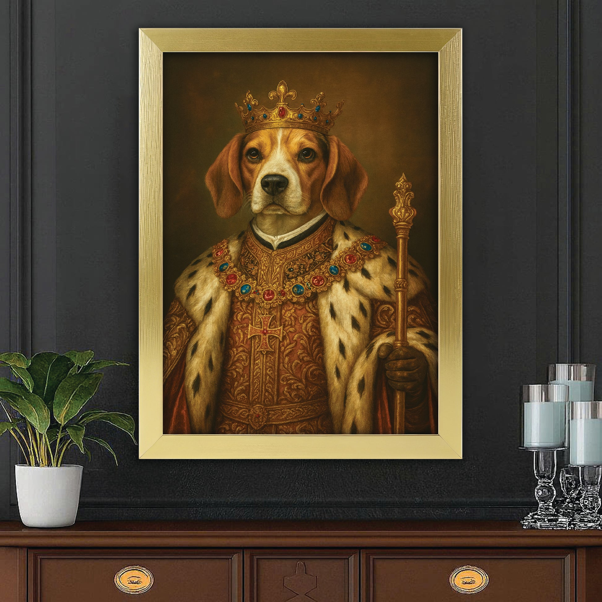 Custom Photo Dog King Royal Canvas Framed Wall Art Framed Wall Art _ Gift For Dog Lovers