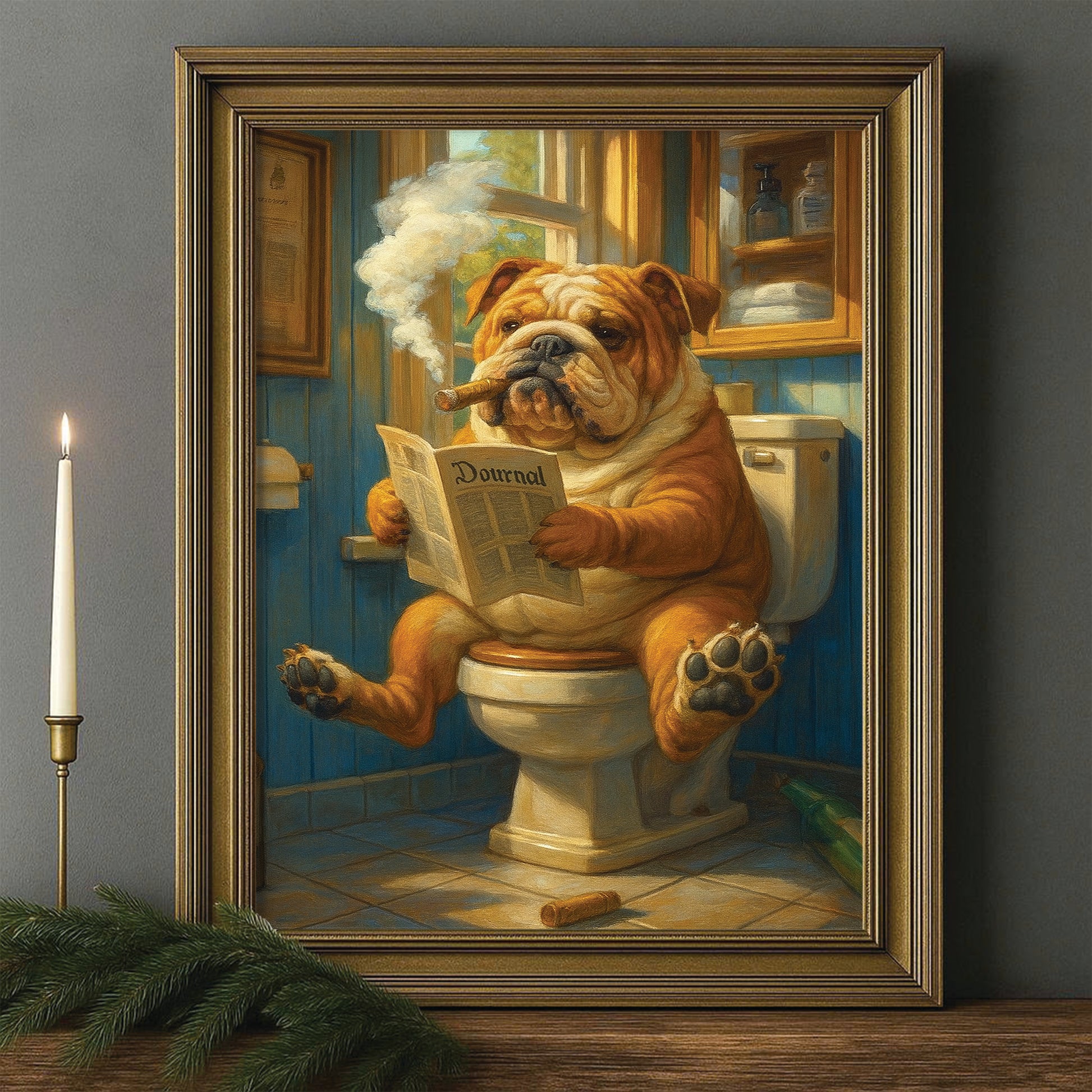 Custom Photo Dog Bathroom Style 12 Canvas Framed Wall Art Gift For Dog Lovers