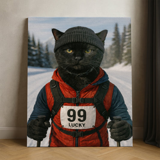 Custom Photo Cross Country Ski Cat Canvas Gift For Cat Lovers