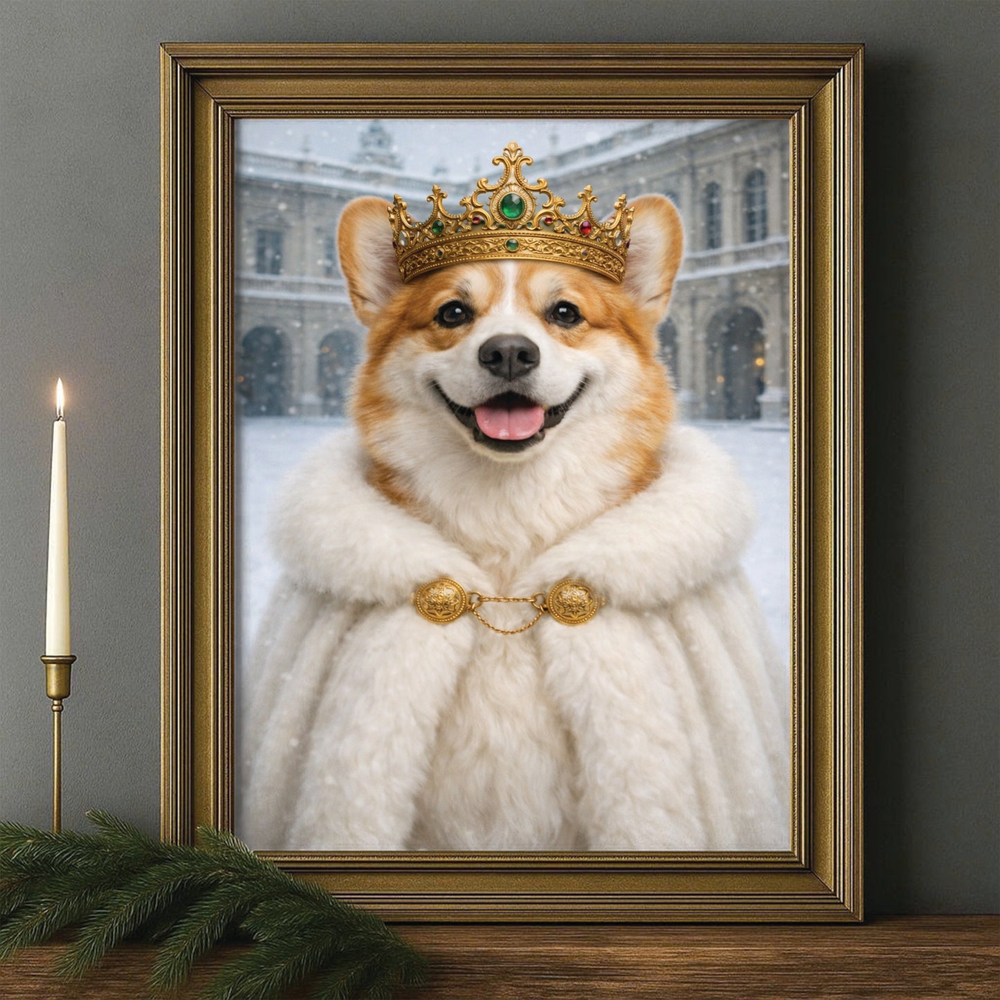 Custom Photo Royal Winter Queen Dog Canvas Framed Wall Art Gift For Dog Lovers