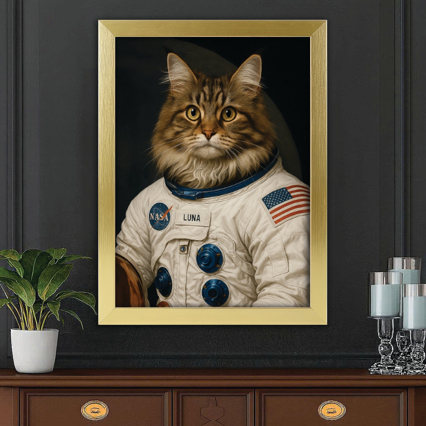 Custom Photo Cat Astronaut Canvas Framed Wall Art _ Gift For Cat Lovers