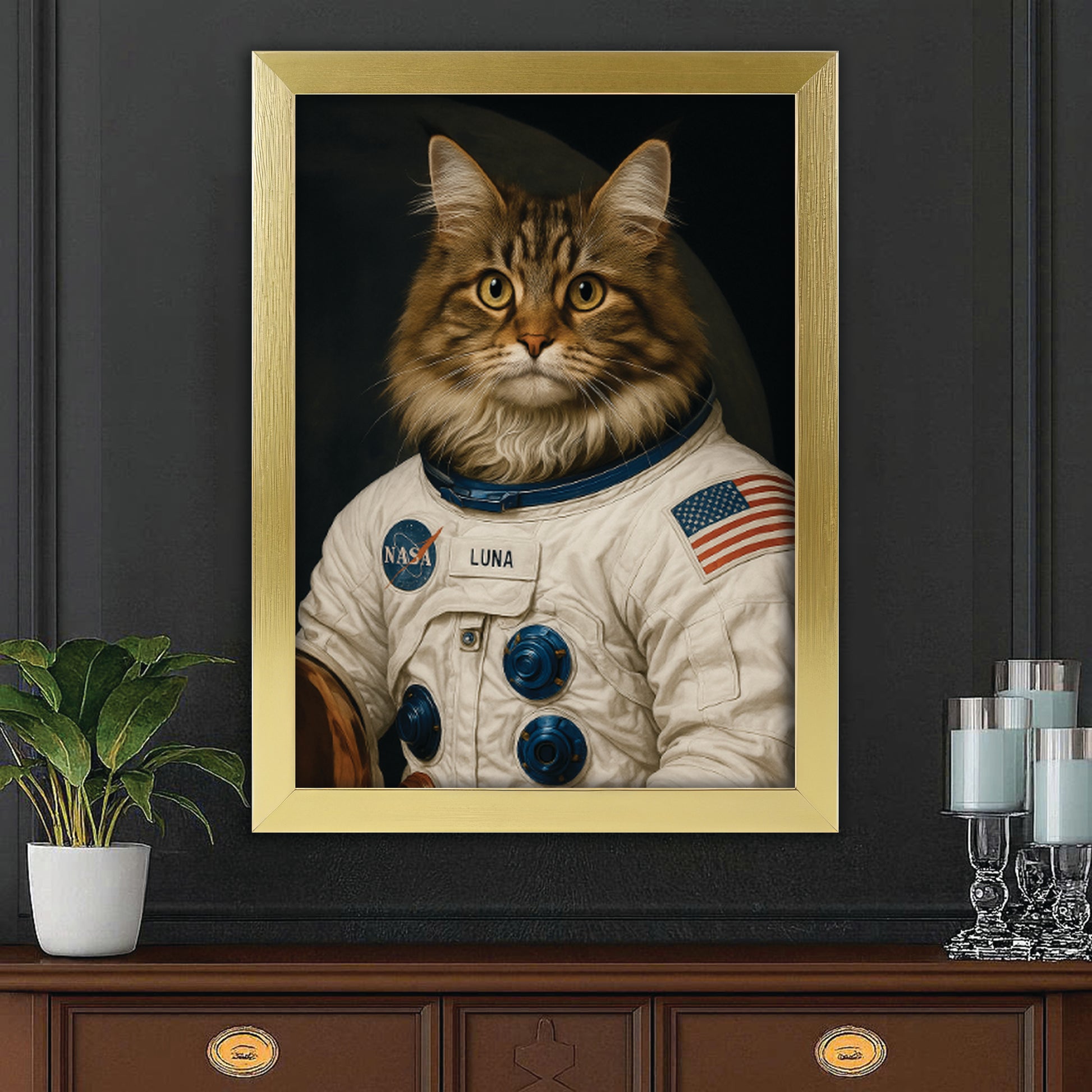 Custom Photo Cat Astronaut Canvas Framed Wall Art _ Gift For Cat Lovers