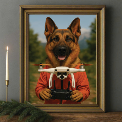 Custom Photo Drone Pilot Dog Canvas Framed Wall Art Gift For Dog Lovers