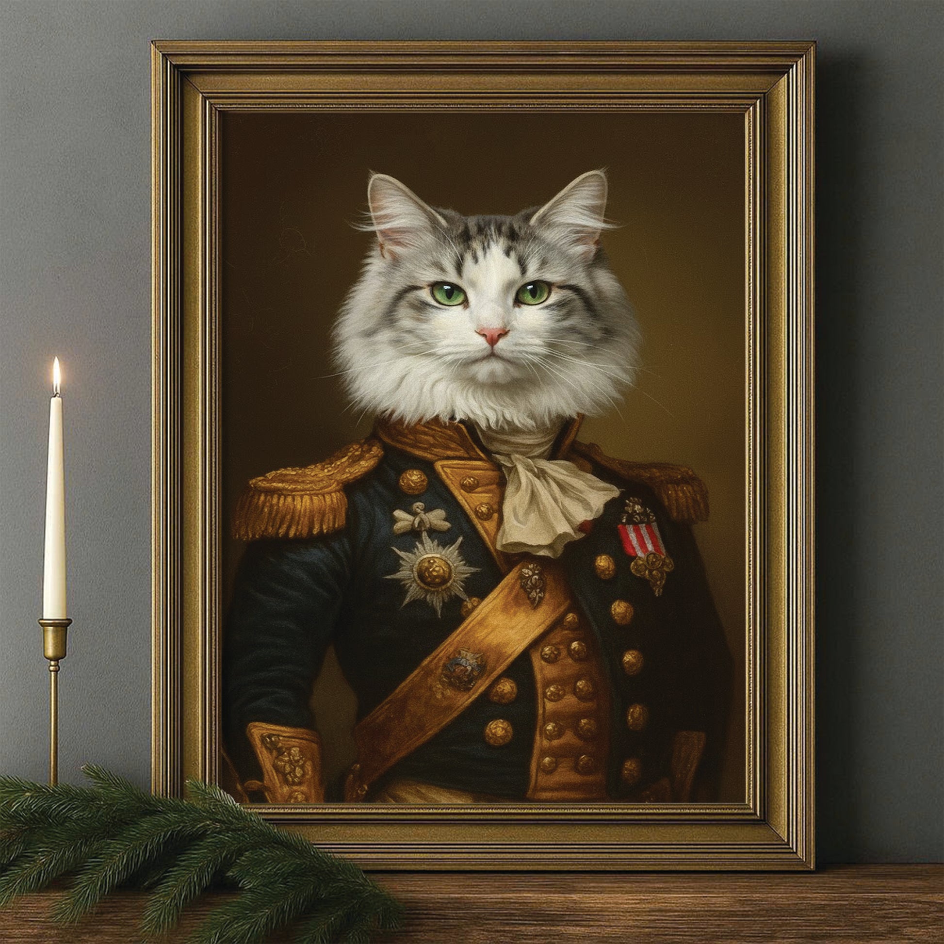 Custom Photo Cat Royal Style 02 Canvas Framed Wall Art Gift For Cat Lovers