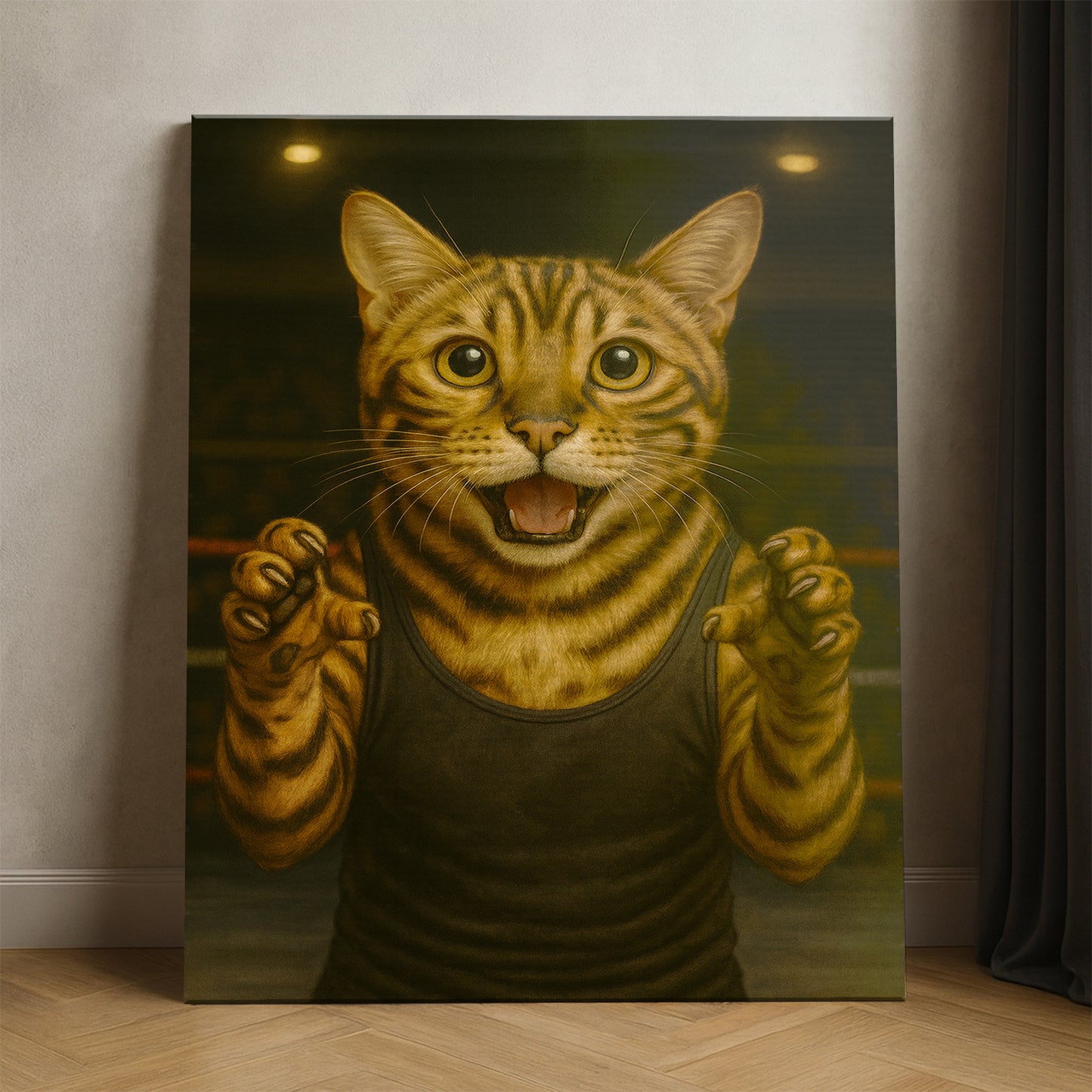 Custom Photo Wrestler Fighter Cat Canvas Gift For Cat Lovers