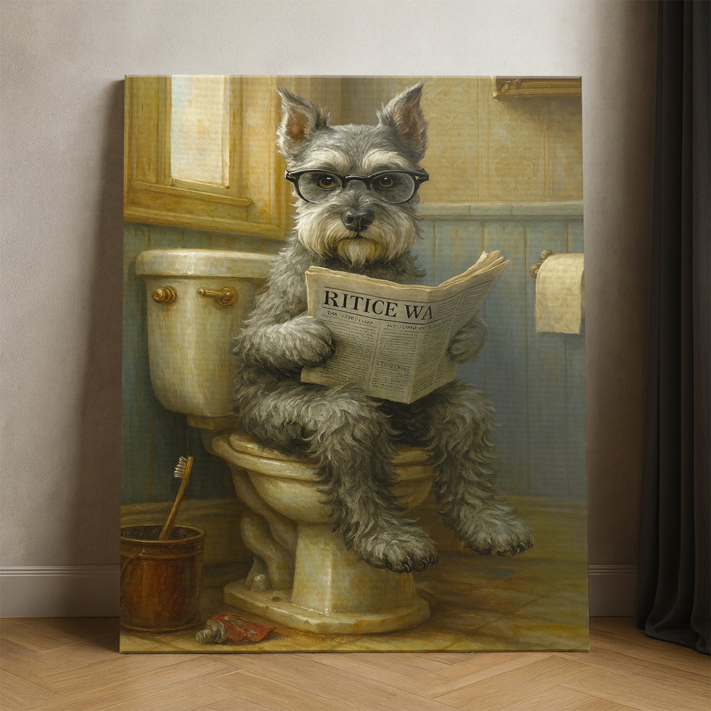 Custom Photo Dog In Bathroom Canvas Gift For Dog Lovers