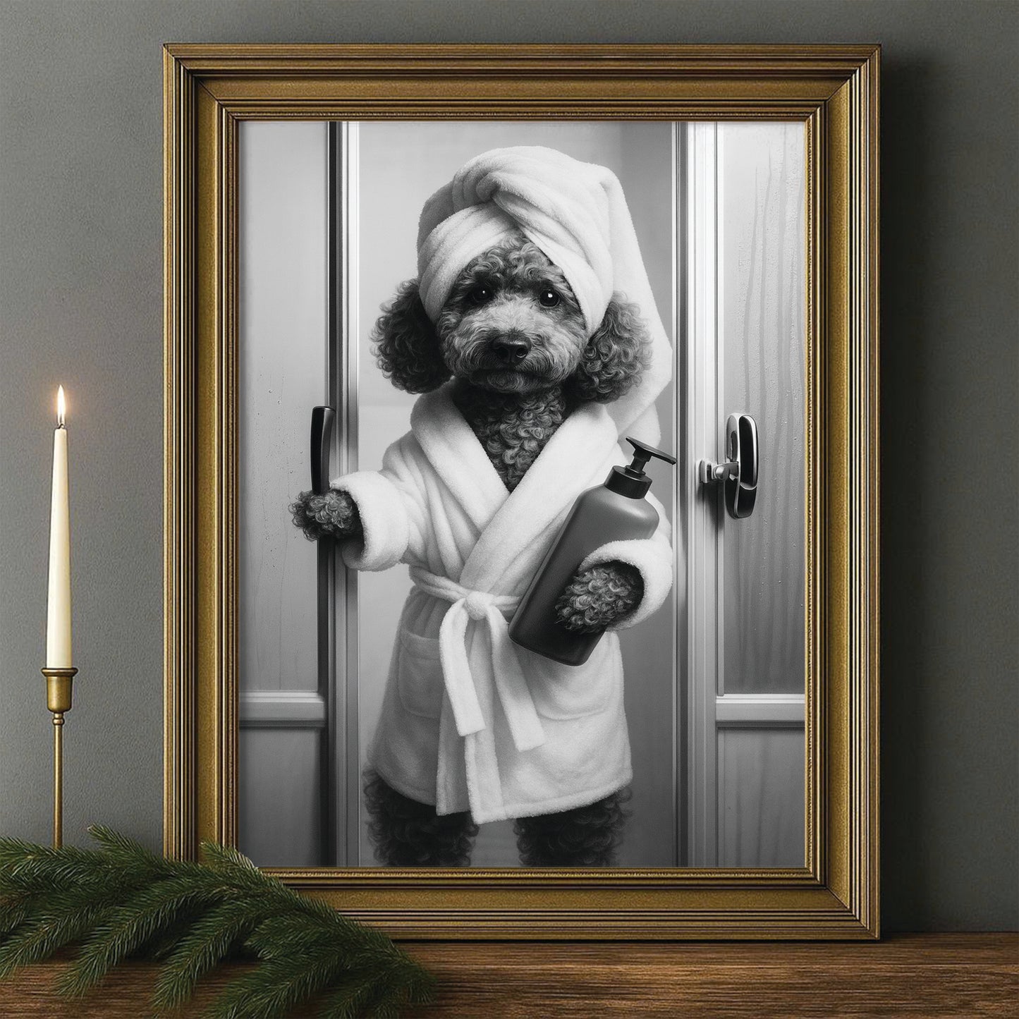 Custom Photo Dog Bathrobe Bathroom Canvas Framed Wall Art Gift For Dog Lovers