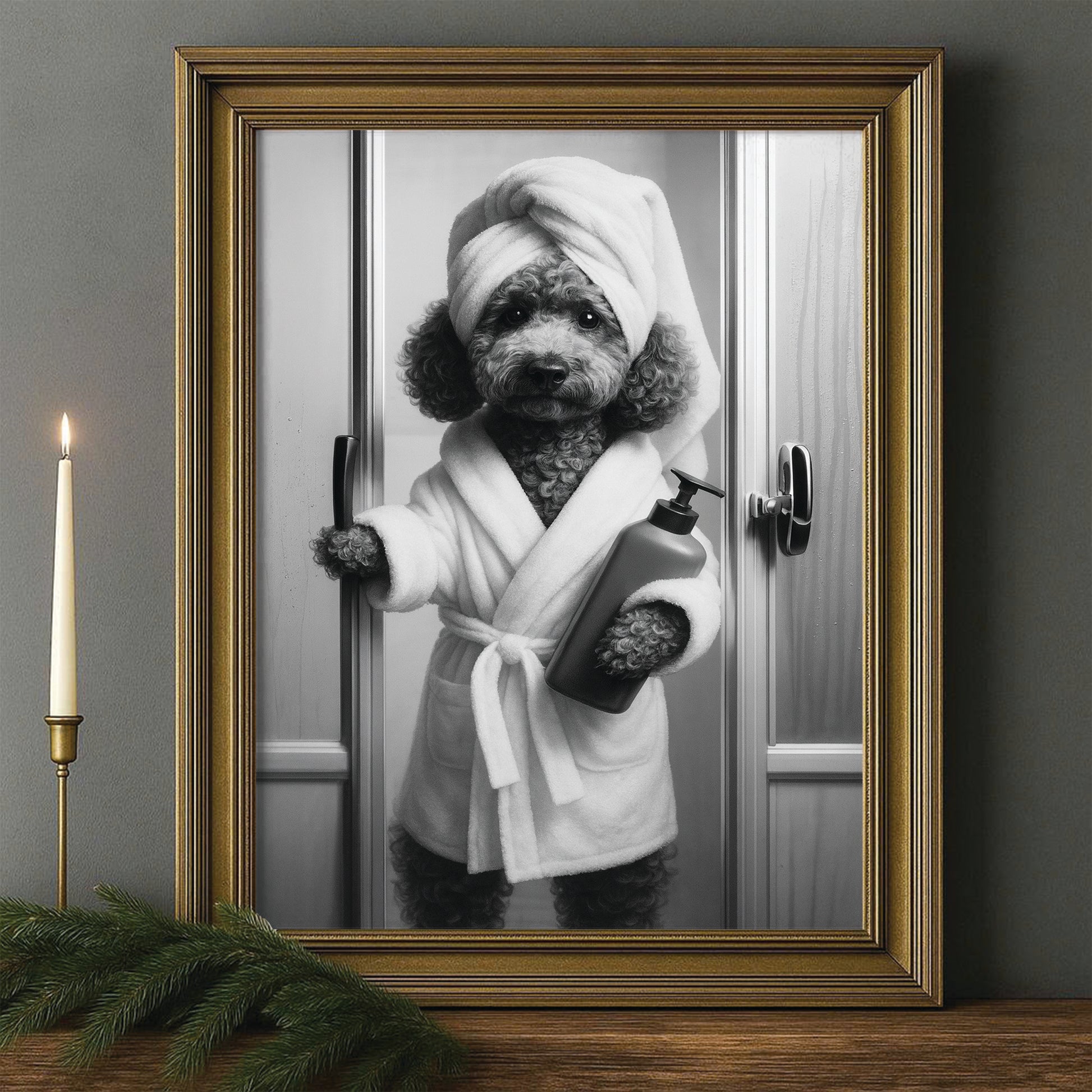 Custom Photo Dog Bathrobe Bathroom Canvas Framed Wall Art Gift For Dog Lovers