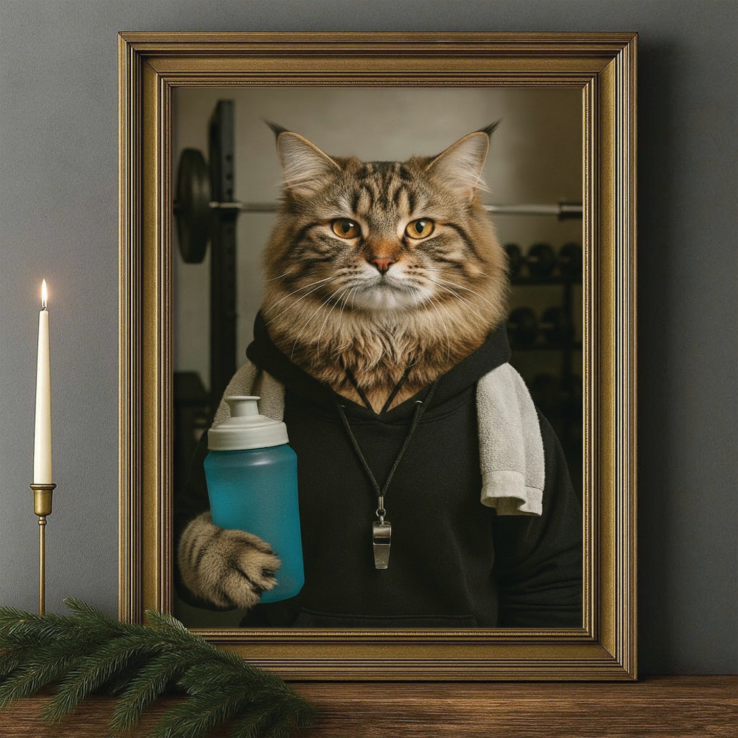 Custom Photo Personal Trainer Cat Canvas Framed Wall Art Gift For Cat Lovers