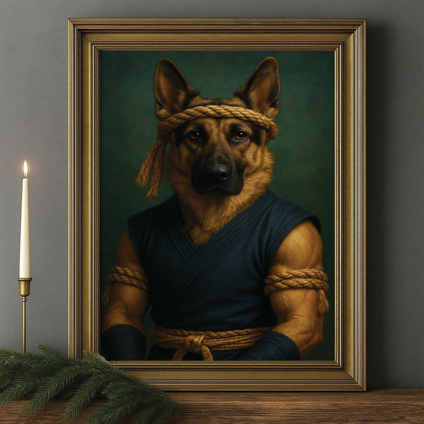 Custom Photo Fighter Warrior Art Dog Canvas Framed Wall Art Gift For Dog Lovers