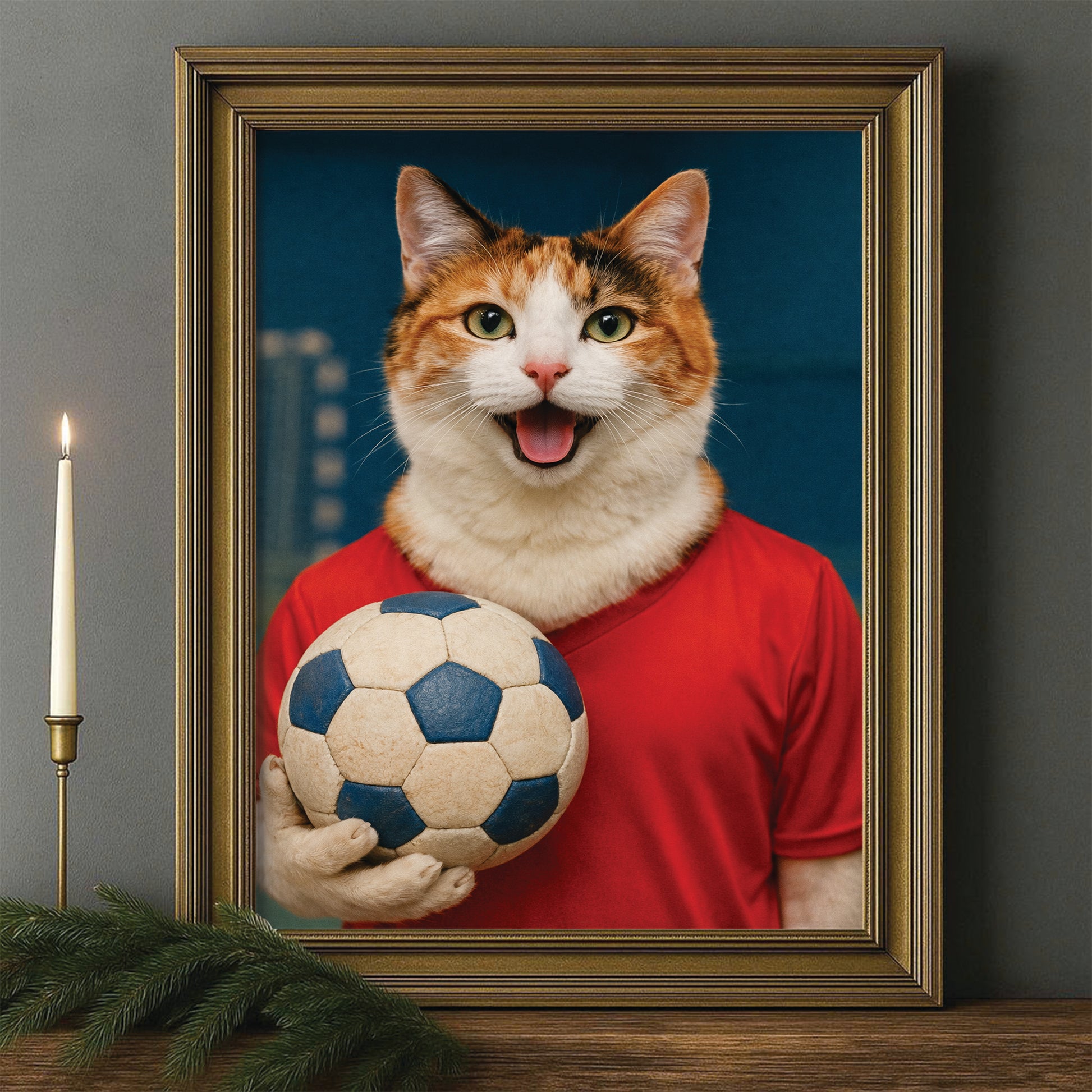Custom Photo Handball Cat Canvas Framed Wall Art 