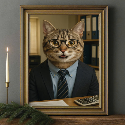 Custom Photo Accountant Cat Canvas Framed Wall Art Gift For Cat Lovers
