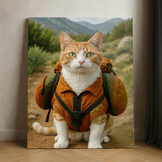 Custom Photo Backpacking Hiking Cat Canvas Gift For Cat Lovers