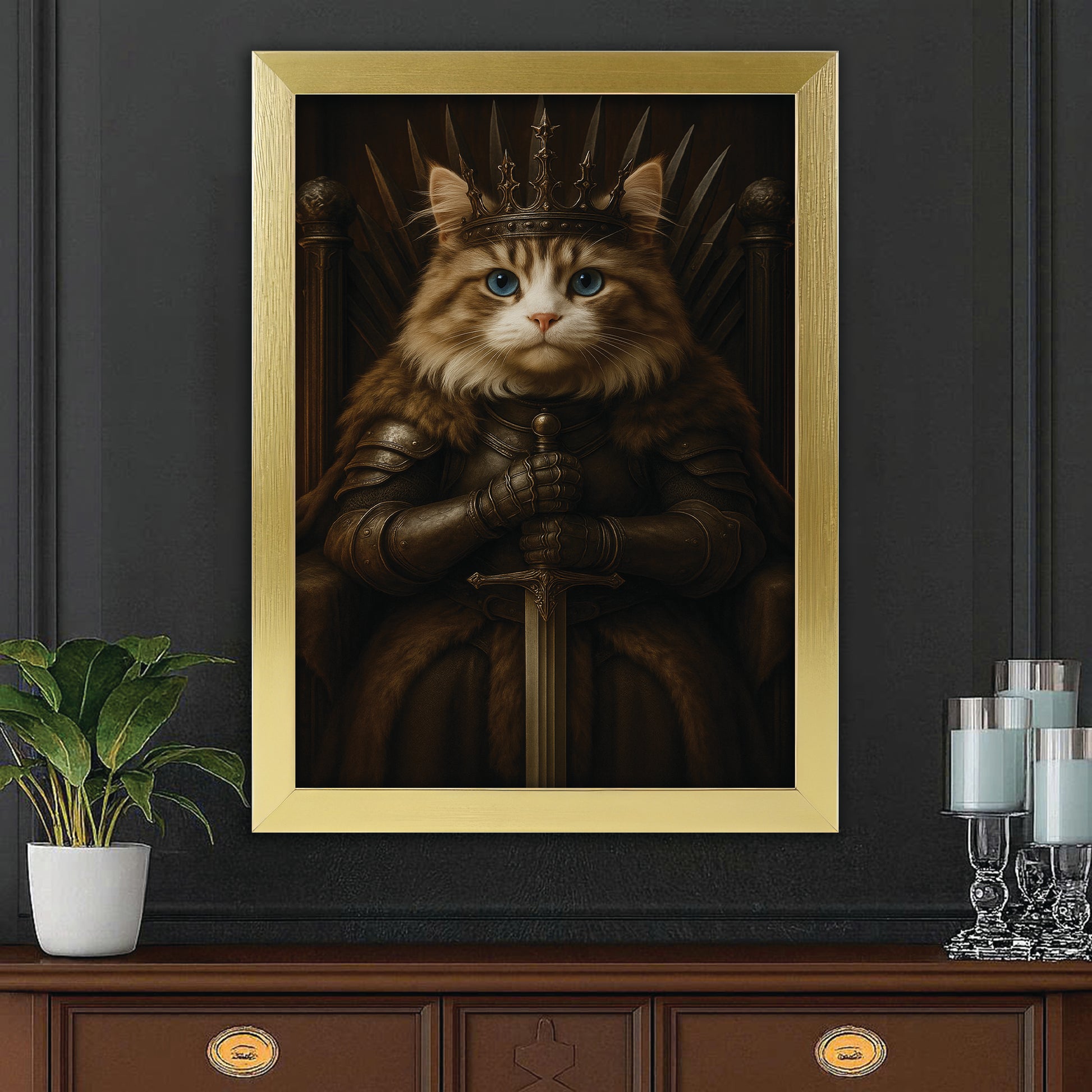 Custom Photo Cat Canvas Framed Wall Art Royal Pet Portrait