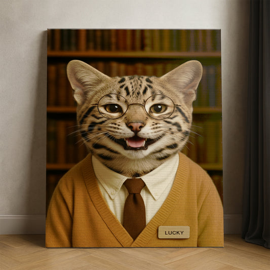 Custom Photo Librarian Book Lover Cat Canvas Gift For Cat Lovers