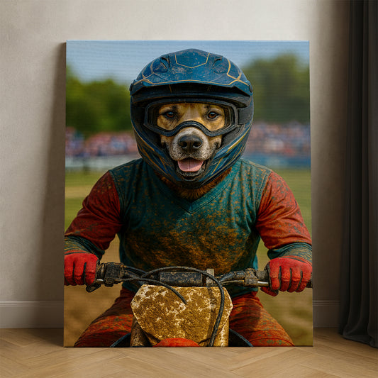 Custom Photo Dirt Bike Dog Canvas Gift For Dog Lovers