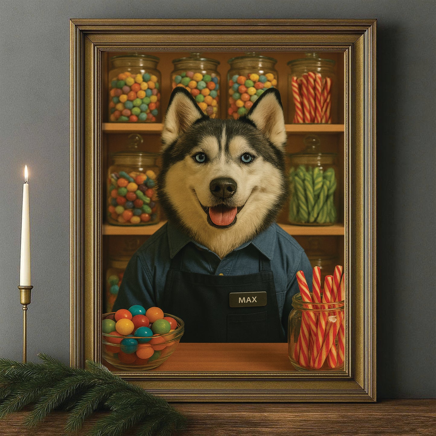 Custom Photo Candy Shop Dog Canvas Framed Wall Art Gift For Dog Lovers