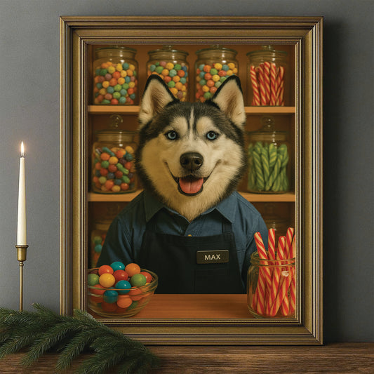Custom Photo Candy Shop Dog Canvas Framed Wall Art Gift For Dog Lovers