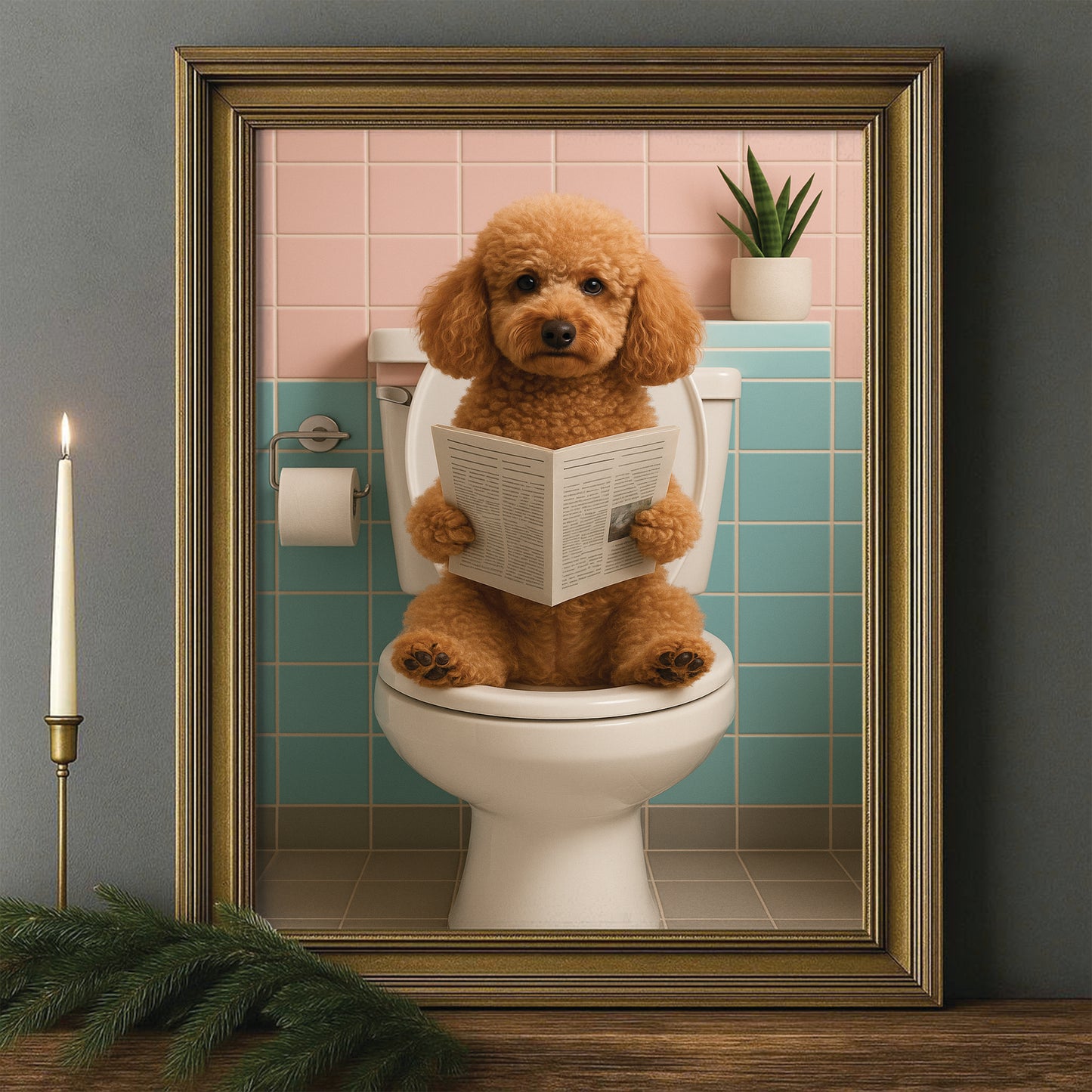 Custom Photo Dog Bathroom Style 8 Canvas Framed Wall Art Gift For Dog Lovers