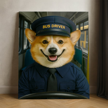 Custom Photo Bus Driver Dog Canvas Gift For Dog Lovers