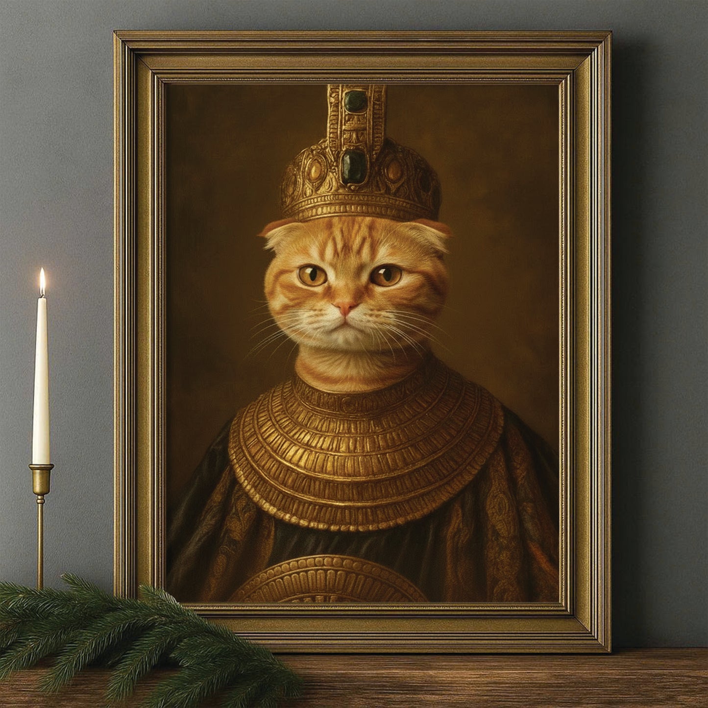 Custom Photo Cat Royal Style 1 Canvas Framed Wall Art Gift For Cat Lovers