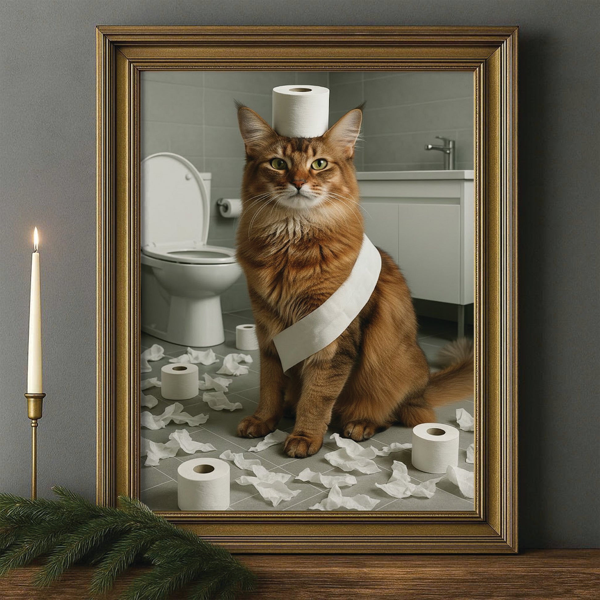 Custom Photo Cat Bathroom Style 19 Canvas Framed Wall Art Gift For Cat Lovers