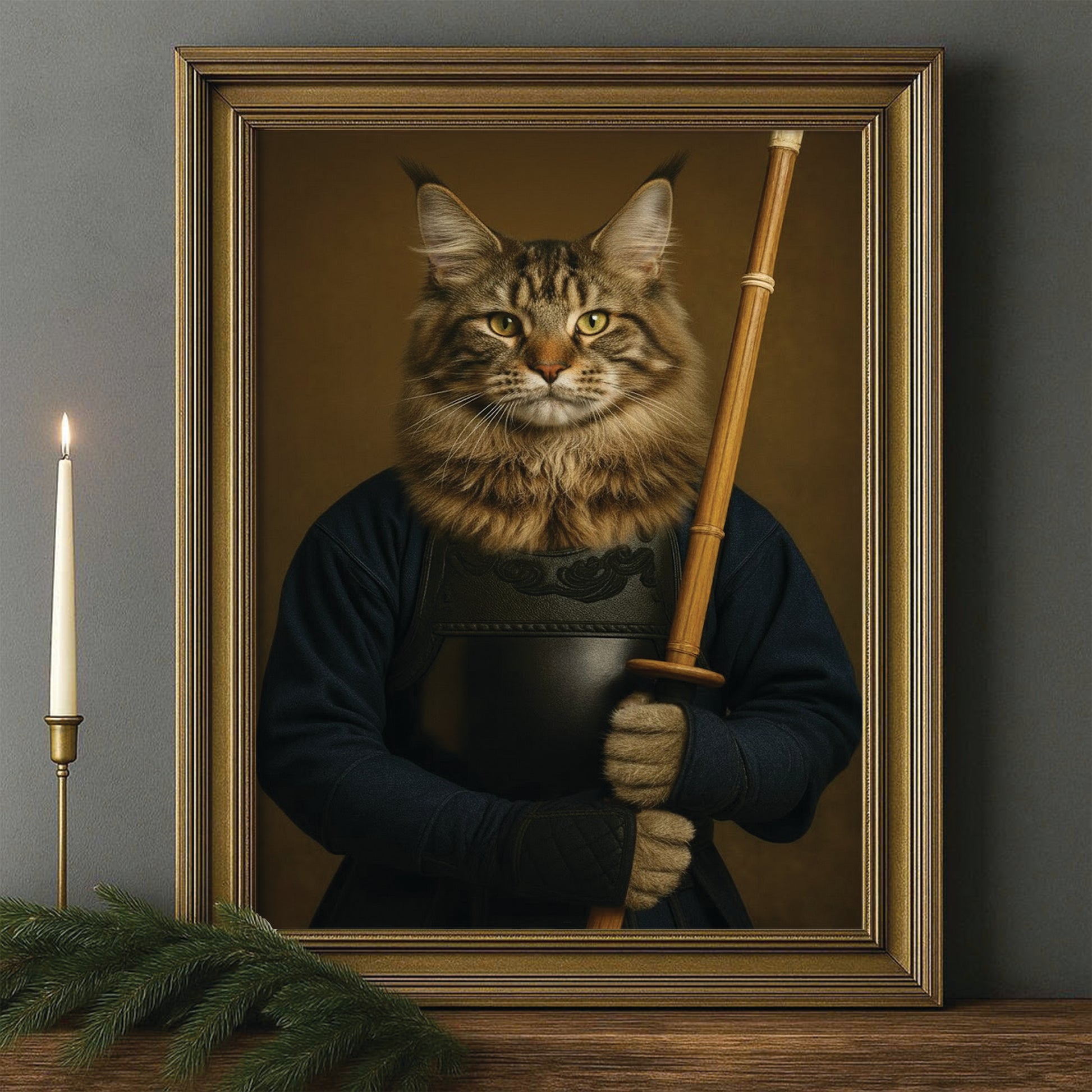 Custom Photo Kendo Cat Canvas Framed Wall Art  Gift For Cat Lovers