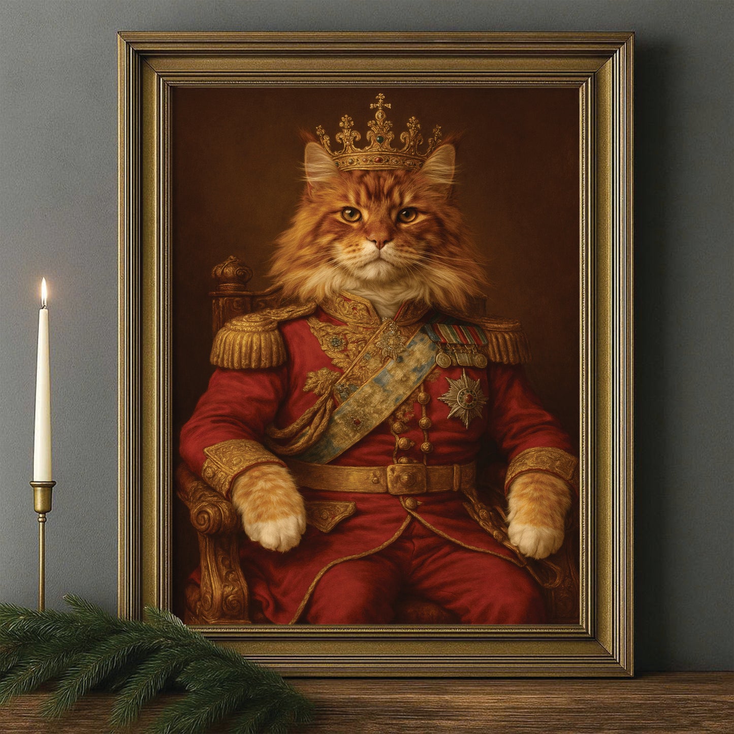 Custom Photo King Cat With Crown Royal Canvas Framed Wall Art Gift For Cat Lovers