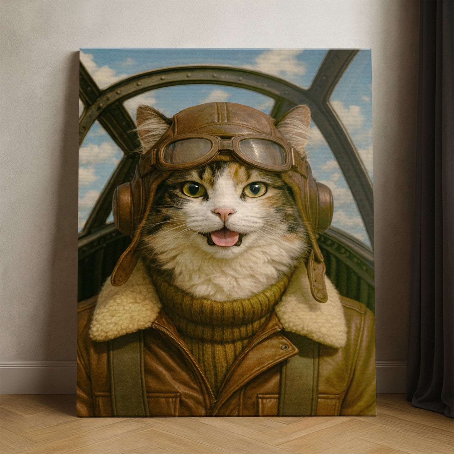 Custom Photo Pilot Cat Canvas Gift For Cat Lover