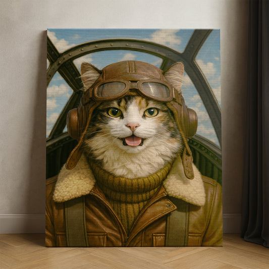 Custom Photo Pilot Cat Canvas Gift For Cat Lover