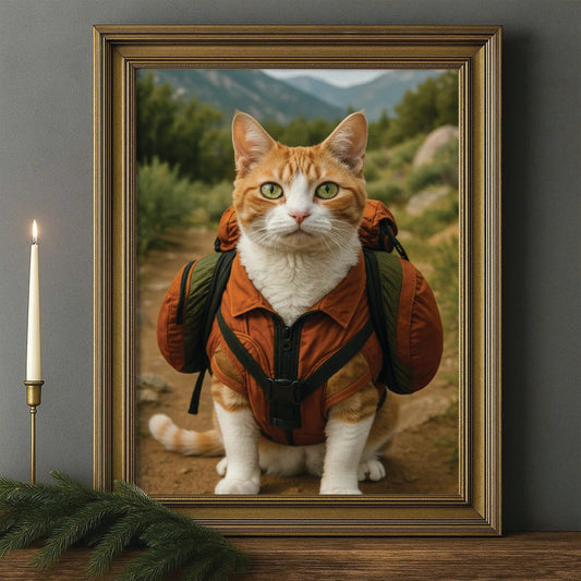 Custom Photo Backpacking Hiking Cat Canvas Framed Wall Art Gift For Cat Lovers