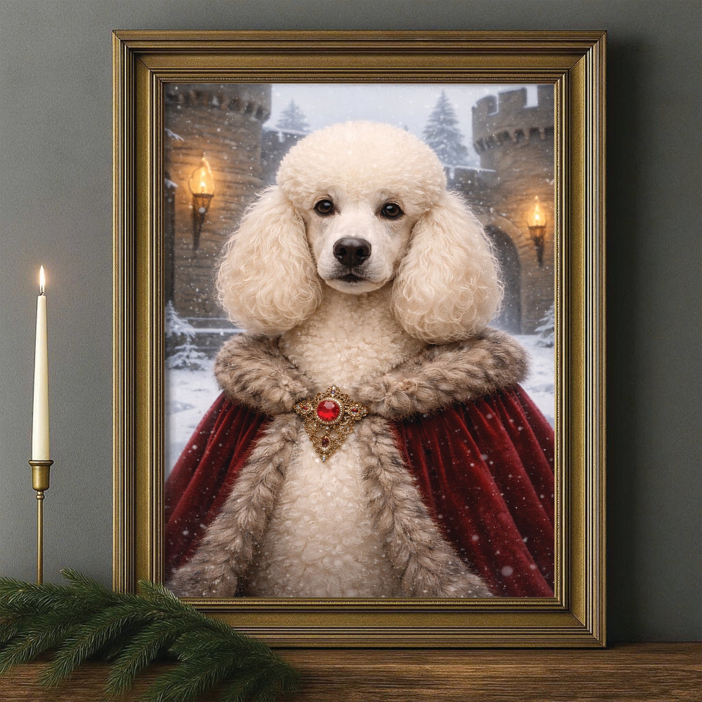 Custom Photo Winter King Royal Canvas Framed Wall Art Gift For Dog Lovers