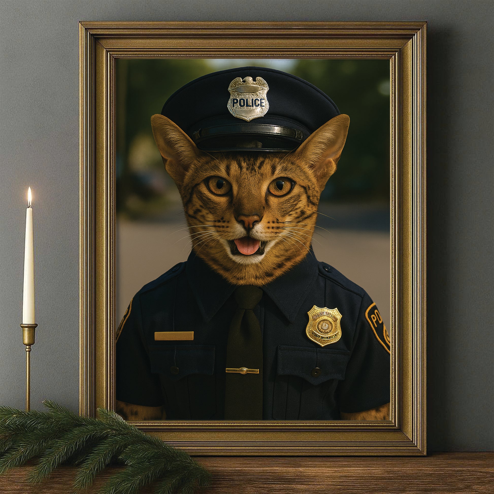 Custom Photo Police 2 Cat Canvas Framed Wall Art Gift For Cat Lovers