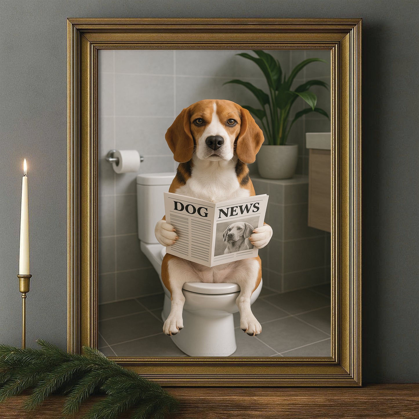 Custom Photo Dog Bathroom Style 4 Canvas Framed Wall Art Gift For Dog Lovers