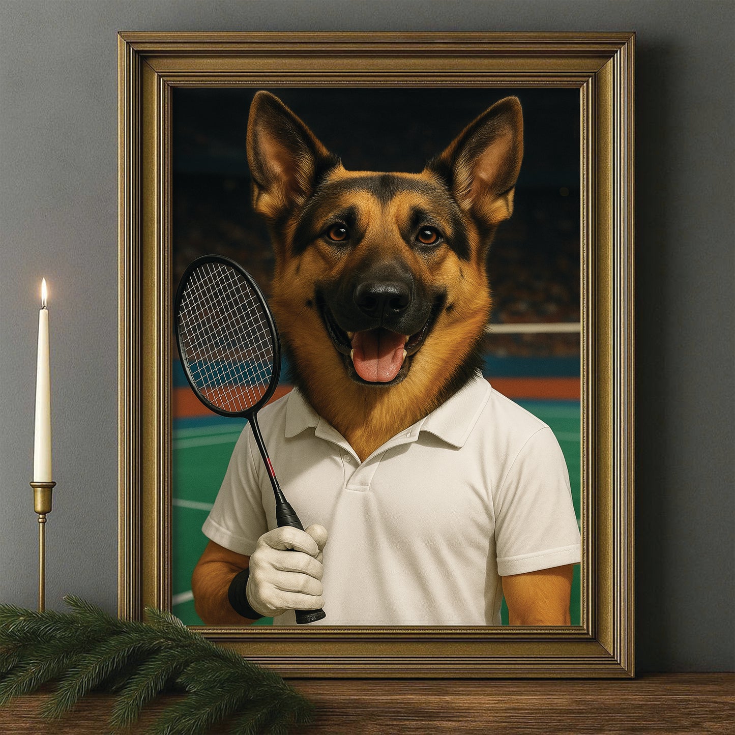 Custom Photo Badminton Dog Canvas Framed Wall Art Gift For Dog Lovers