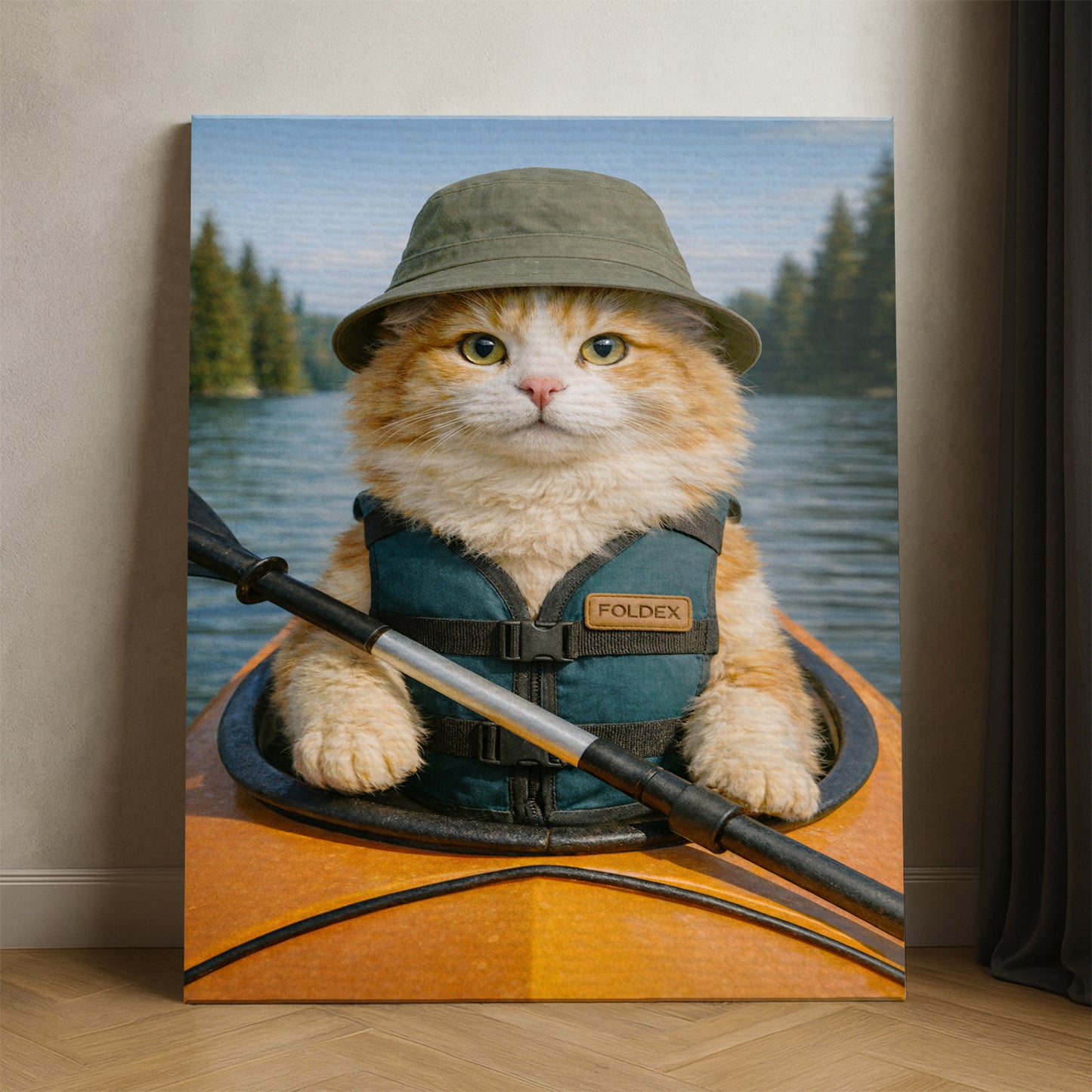 Custom Photo Kayak Cat Canvas Gift For Cat Lovers