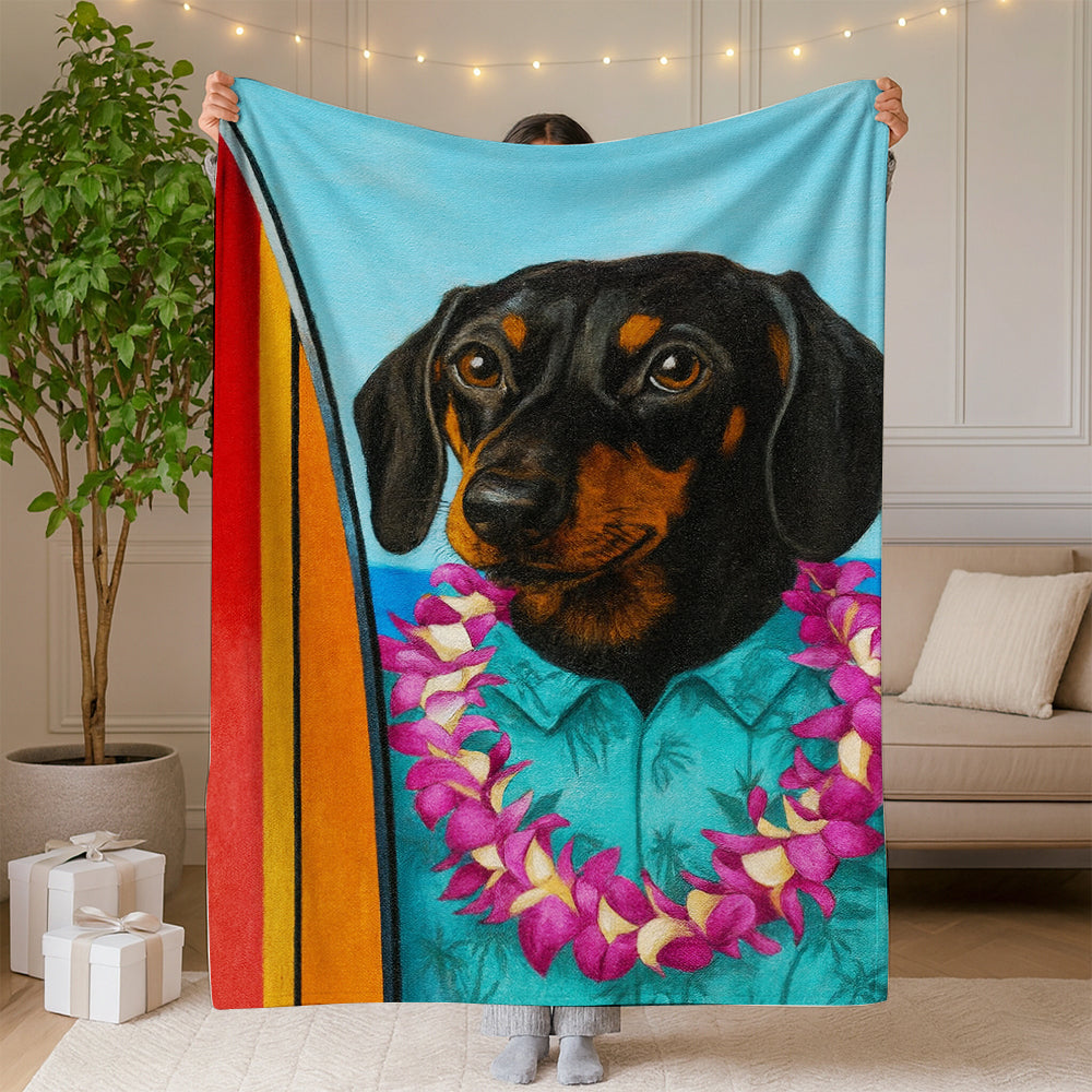 Custom Photo Surfer Dog BlanketGift For Dog Lovers