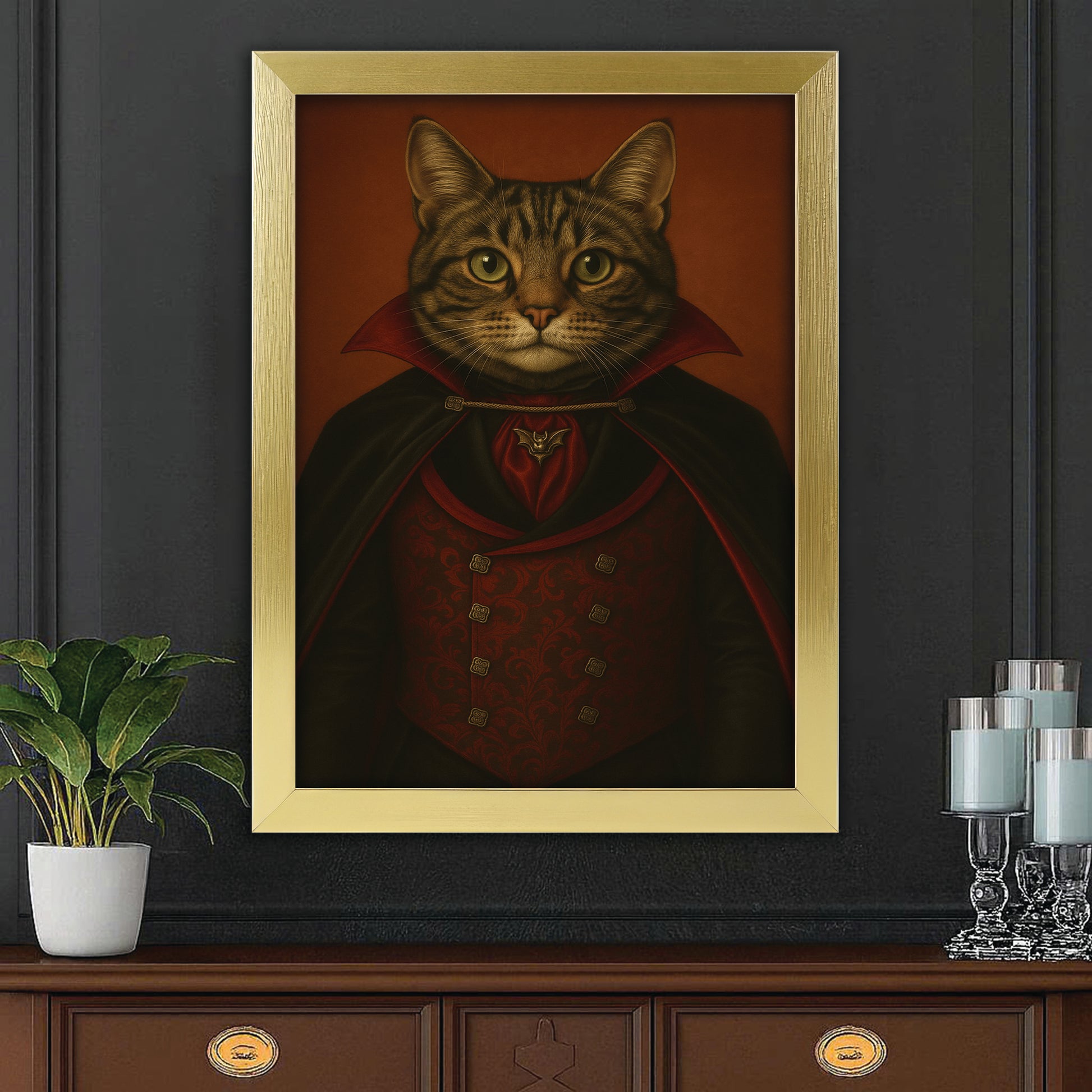 Custom Photo Vampire Cat Canvas Framed Wall Art Gift For Cat Lovers