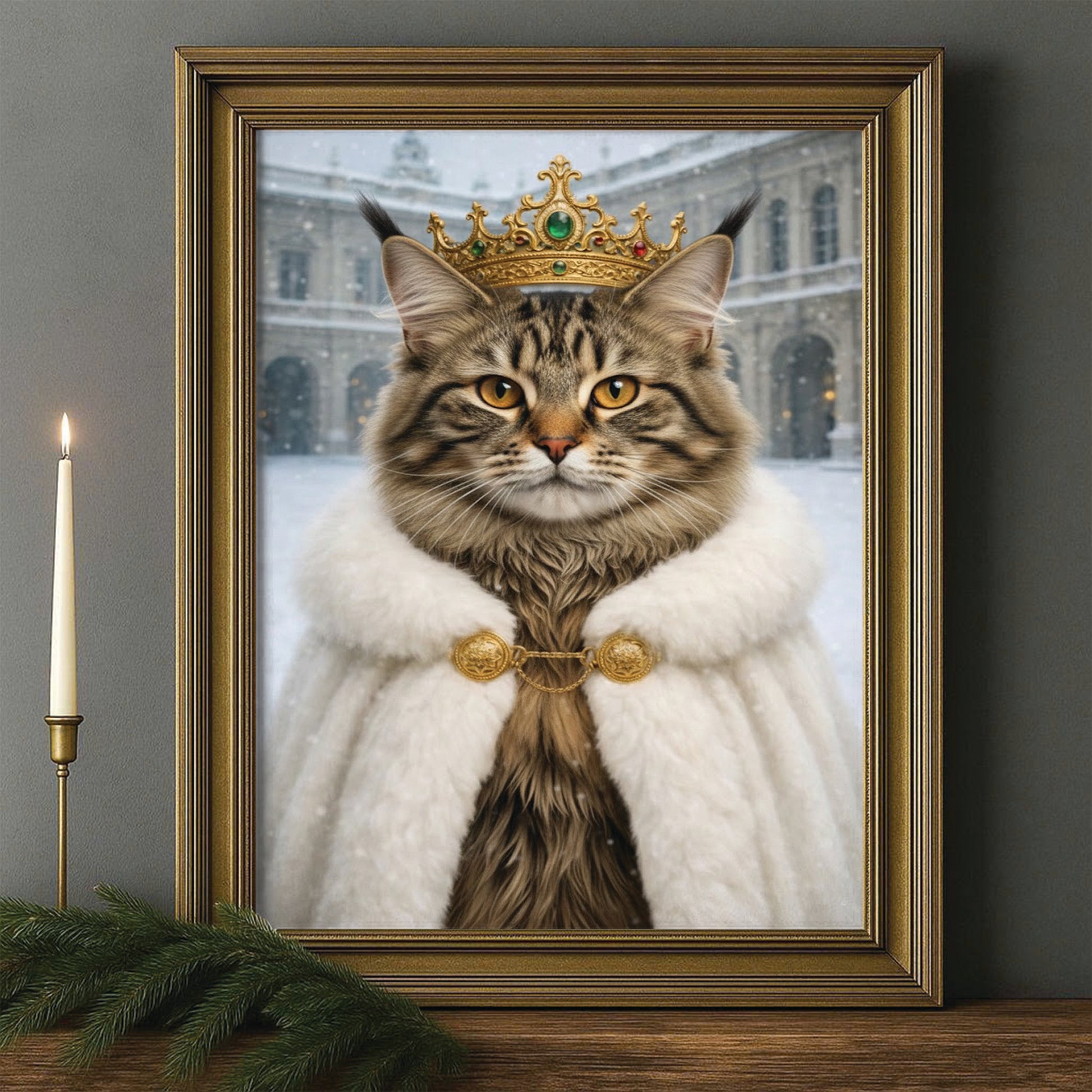 Custom Photo Royal Winter Queen Cat Canvas Framed Wall Art Gift For Cat Lovers