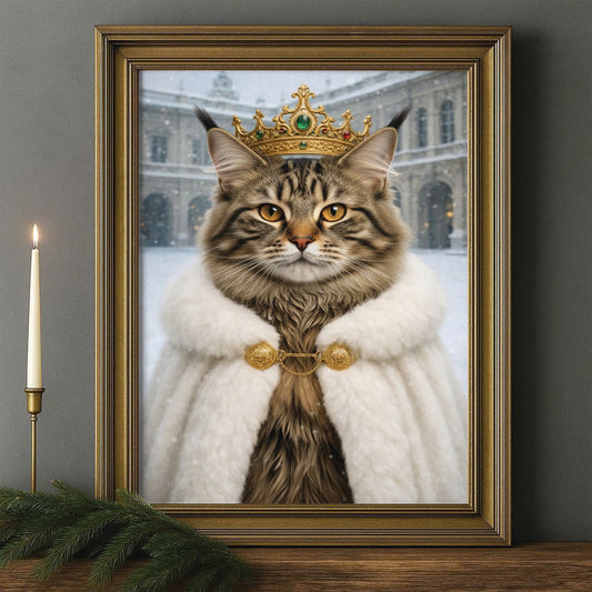 Custom Photo Royal Winter Queen Cat Canvas Framed Wall Art Gift For Cat Lovers