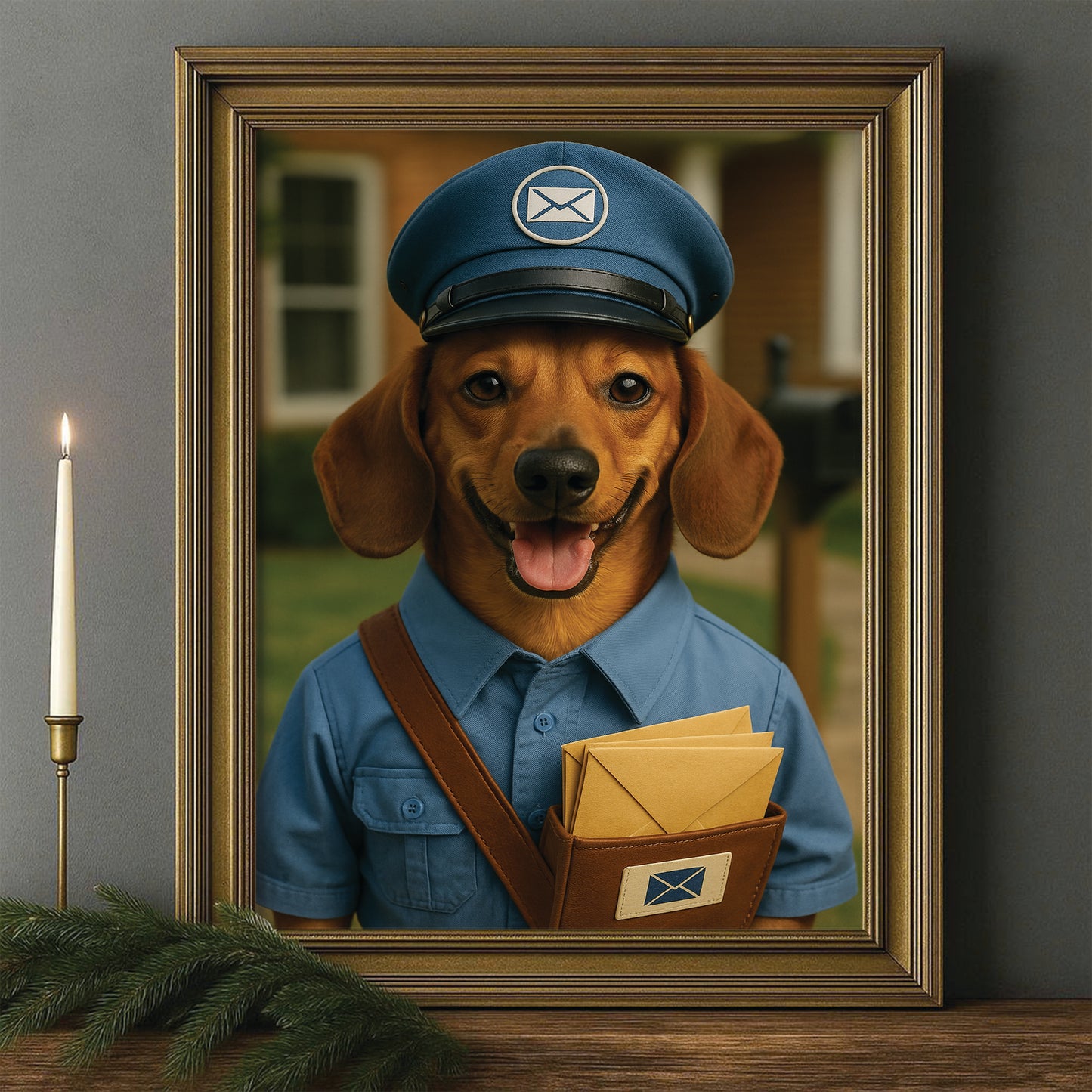 Custom Photo Mail Carrier Dog Canvas Framed Wall Art Gift For Dog Lovers