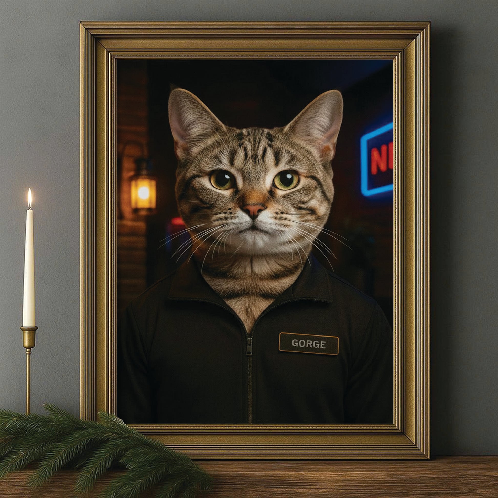 Custom Photo Bouncer Night Club Security Cat Canvas Framed Wall Art Gift For Cat Lovers