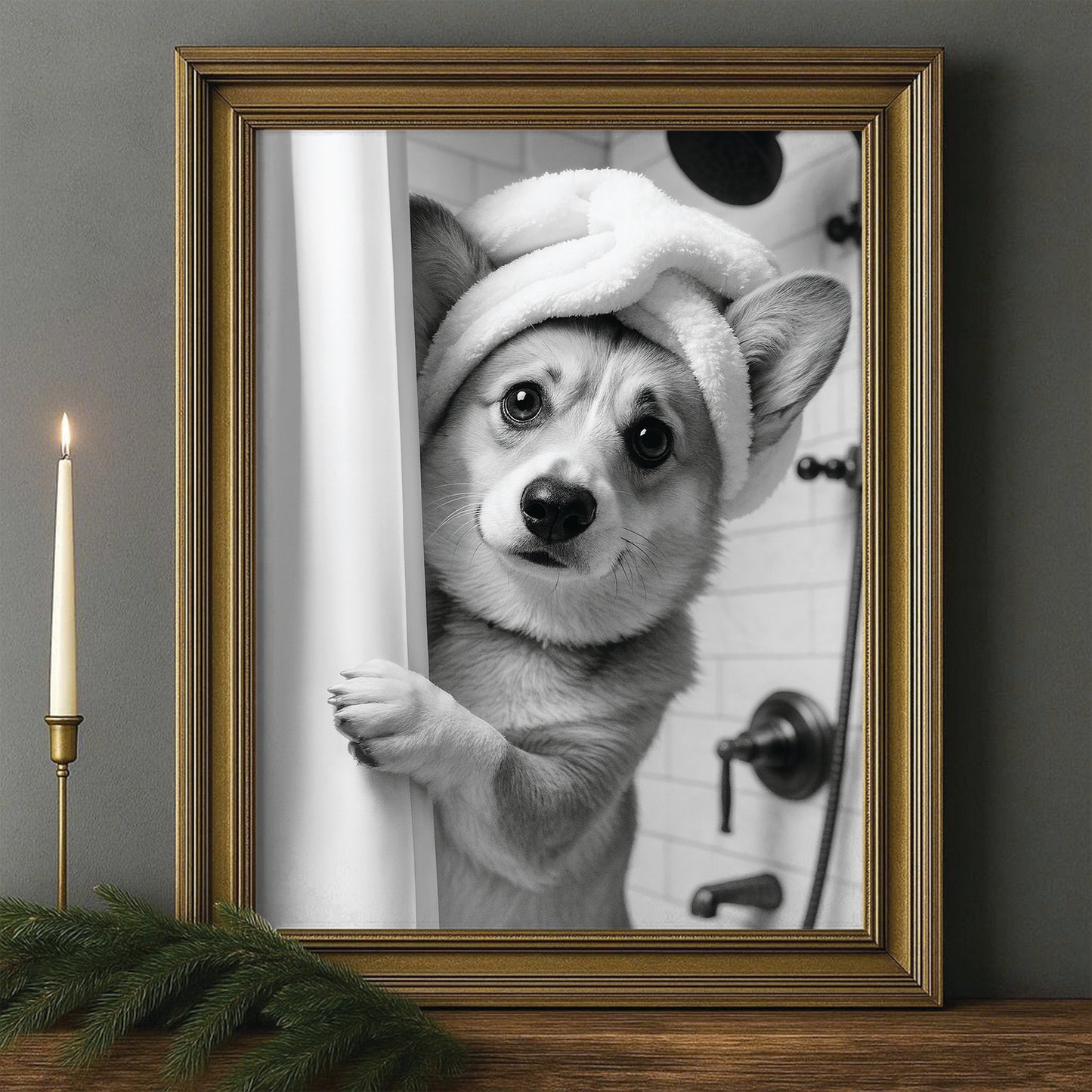 Custom Photo Dog Bathroom Canvas Framed Wall Art Gift For Dog Lovers
