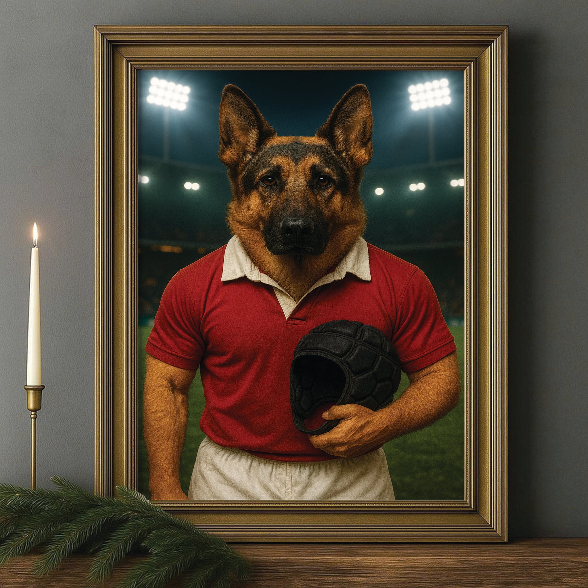 Custom Photo Rugby Player 2 Dog Canvas Framed Wall Art Gift For Dog Lovers