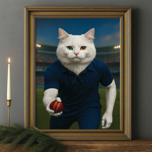 Custom Photo Bowler Cat Canvas Framed Wall Art Gift For Cat Lovers