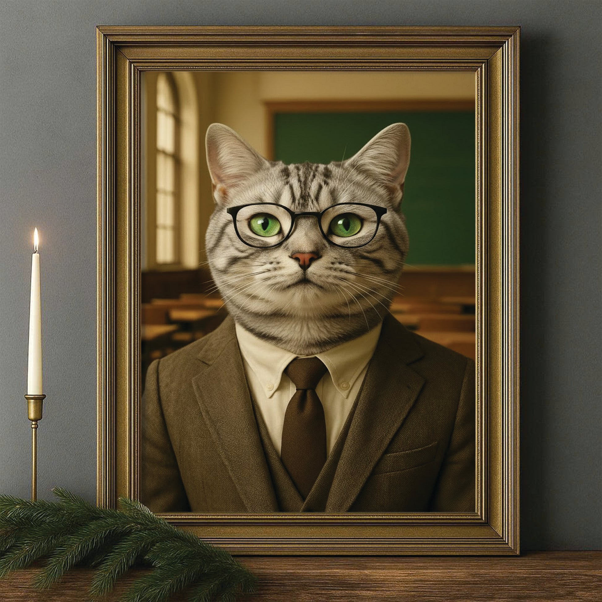 Custom Photo Teacher Cat Canvas Framed Wall Art Gift For Cat Lovers