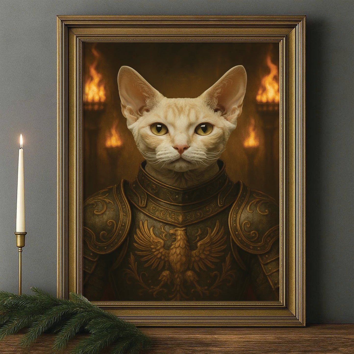 Custom Photo Cat Knight Royal Canvas Framed Wall Art Gift For Cat Lovers