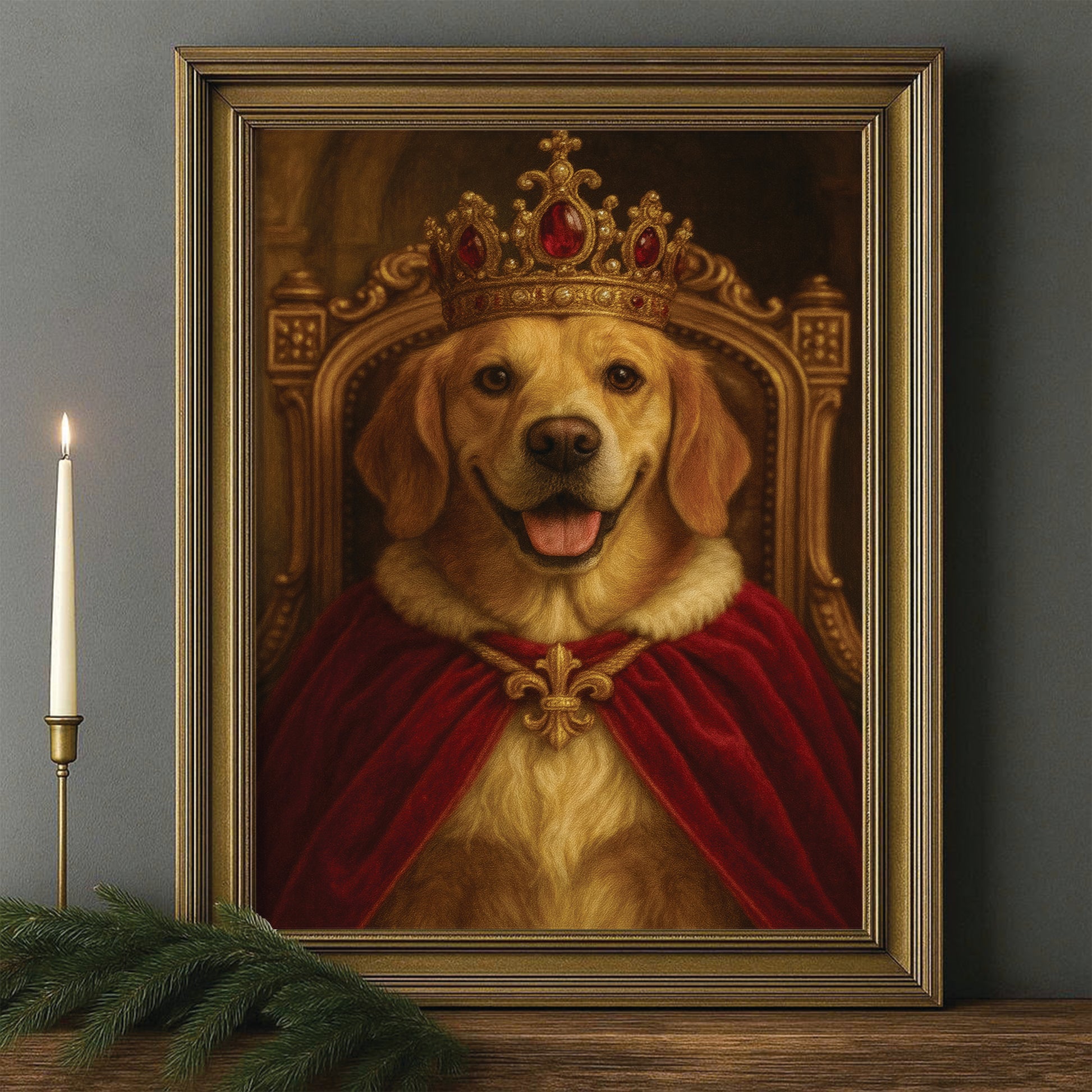 Custom Photo Royal Dog Potrait Canvas Framed Wall Art Gift For Dog Lovers