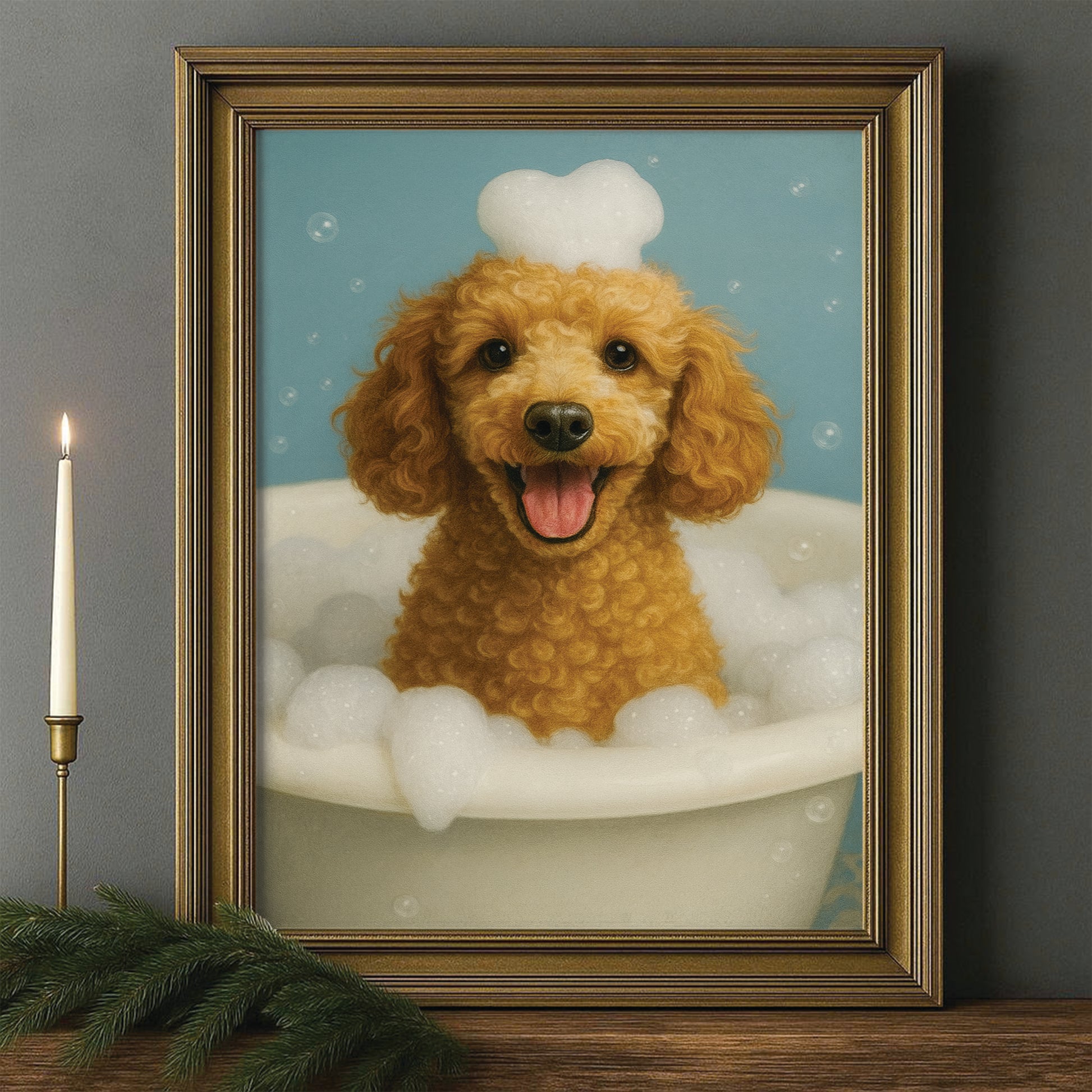 Custom Photo Dog Bathroom Style 29 Canvas Framed Wall Art Gift For Dog Lovers