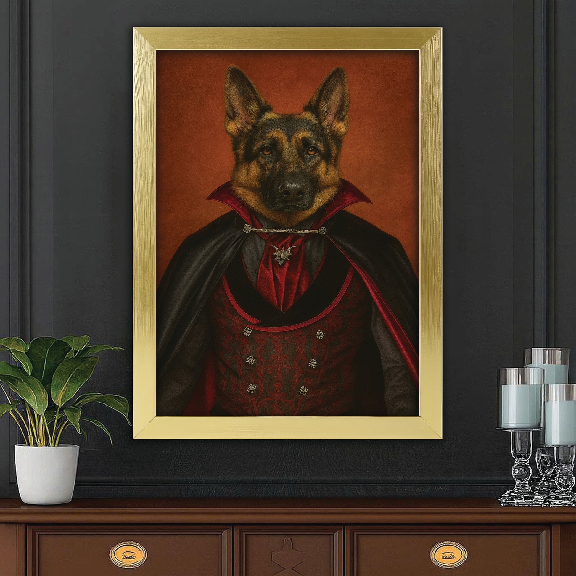 Custom Photo Vampire Dog Canvas Framed Wall Art Gift For Dog Lovers